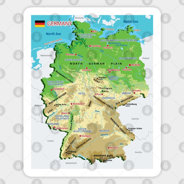 Physical map of Germany Sticker by AliJun